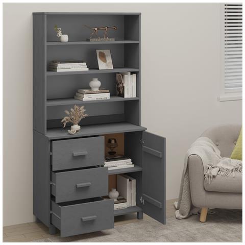 Credenza Hamar In Legno Massello Di Pino Grigio Scuro - Foto 2