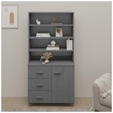 Credenza Hamar In Legno Massello Di Pino Grigio Scuro - Foto 8