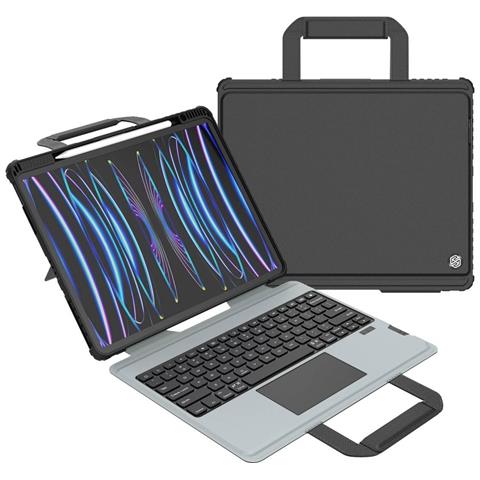Custodia Con Tastiera Retroilluminata Per Ipad Pro 12,9“ / Air 13” Antiurto Con Touchpad, Nero - Foto 4