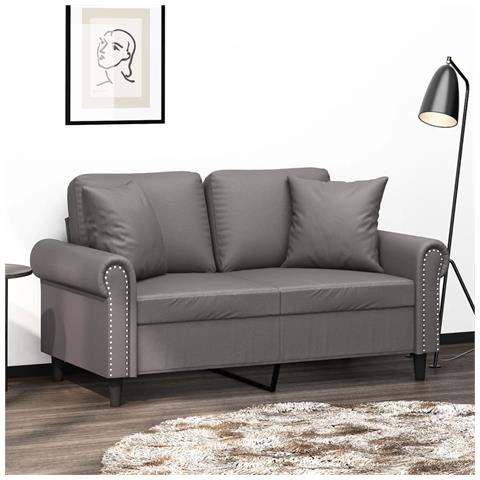 Divano a 2 Posti con Cuscini Grigio 120 cm in Similpelle - Foto 2
