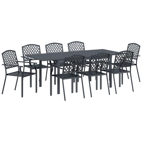 Set di Mobili da Corridoio  9 Pezzi Acciaio Antracite, Tavolo da Giardino allungabile  Antracite (140-210)x90x73 cm Acciaio, Sedie da Giardino  4 pz Impilabili Acciaio Antracite - Foto 1