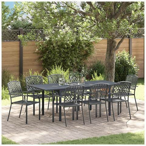 Set di Mobili da Corridoio  9 Pezzi Acciaio Antracite, Tavolo da Giardino allungabile  Antracite (140-210)x90x73 cm Acciaio, Sedie da Giardino  4 pz Impilabili Acciaio Antracite - Foto 2