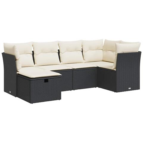 Set Divano da Giardino 6 pz con Cuscini Nero in Polyrattan - Foto 1