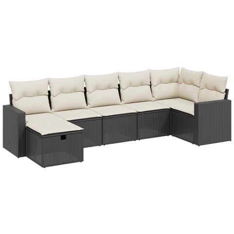 Set Divani da Giardino con Cuscini 7pz Nero Polyrattan - Foto 1