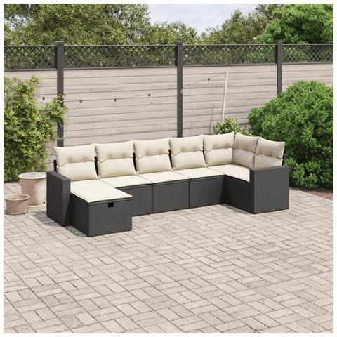 Set Divani da Giardino con Cuscini 7pz Nero Polyrattan - Foto 2