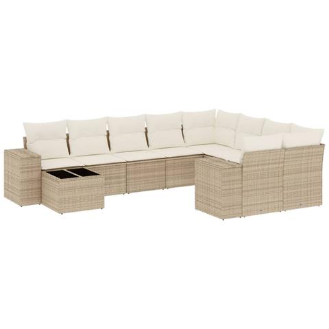 Set Divano da Giardino 10 pz con Cuscini Beige in Polyrattan - Foto 1