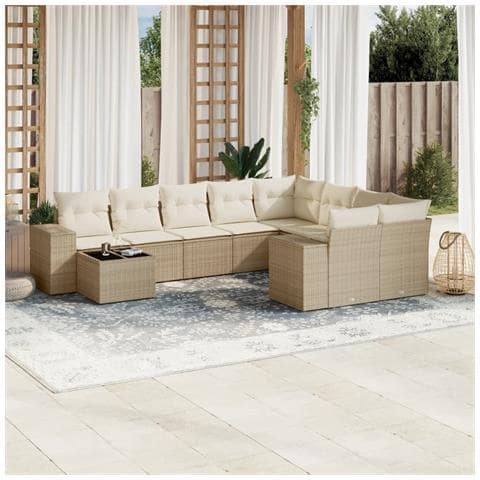 Set Divano da Giardino 10 pz con Cuscini Beige in Polyrattan - Foto 2