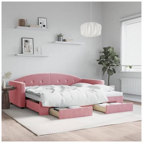 Divano Letto Estraibile con Cassetti Rosa 90x200 cm Velluto - Foto 2
