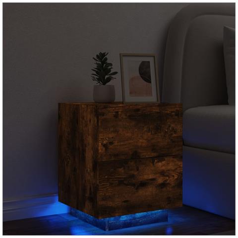 Comodino con Luci LED Rovere Fumo in Legno Multistrato - Foto 2