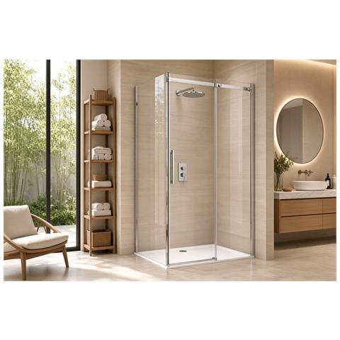 Box Doccia 2 Lati 100x140 Cm Senza Telaio H200 Cm Da 8mm: Lato Fisso + Porta Scorrevole Fiore - Foto 2