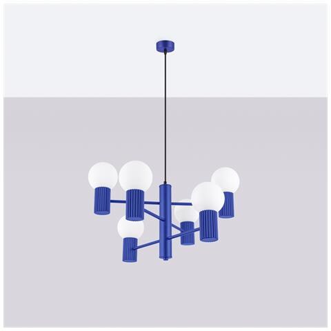 Lampadario Halo 6 Ultramarino Sl. 1835 - Moderno Lampadario Oltremare 230x64x64 Cm - Foto 2