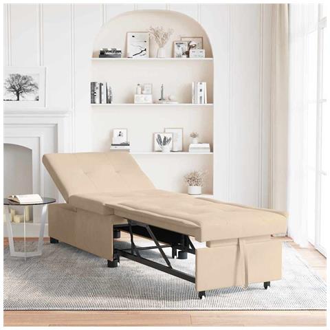Divano letto Crema 67 x 194 x 82 cm Tessuto in microfibra - Foto 2