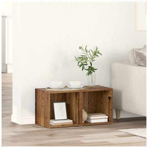 Mobile TV 2 pcs Marrone 37 x 35 x 37 cm Legno multistrato - Foto 2