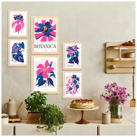 Set Di 6 Stampe Esplosioni Floreali Rosa, Stampe Naturalistiche E Botaniche Per L'interior Design A3 & A4 Senza Cornice - Foto 5
