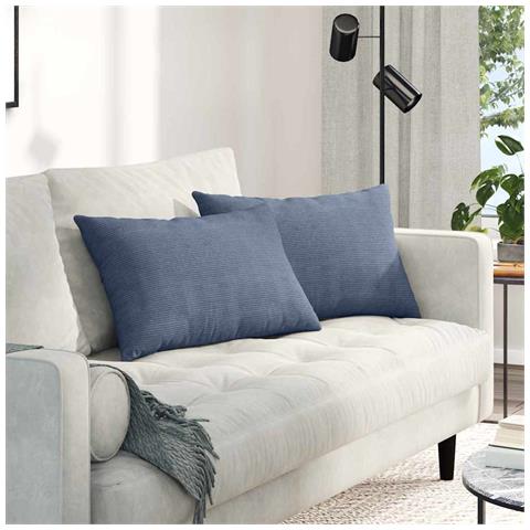Cuscini da Divano 2 pcs Blu 60 x 40 cm Tessuto in Cords - Foto 2