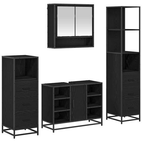 Set di mobili per il bagno 4 pcs Rovere Nero Legno multistrato - Foto 1