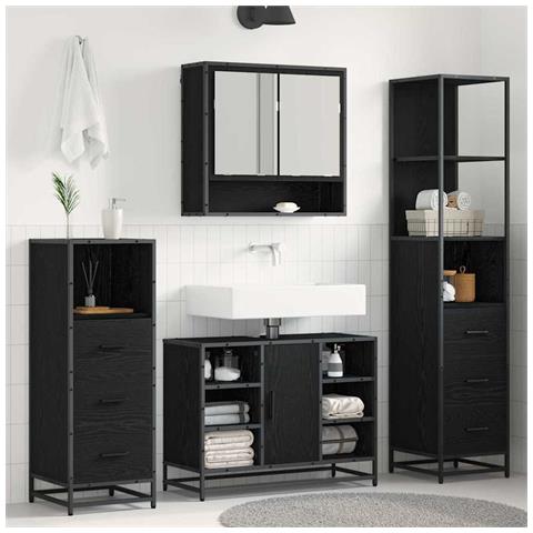 Set di mobili per il bagno 4 pcs Rovere Nero Legno multistrato - Foto 2