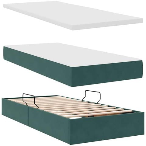 Letto con contenitore e LED Verde Scuro 90 x 190 cm Velluto - Foto 9