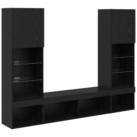 Unità a muro per TV con LED 5 pcs Rovere Nero Legno multistrato - Foto 1