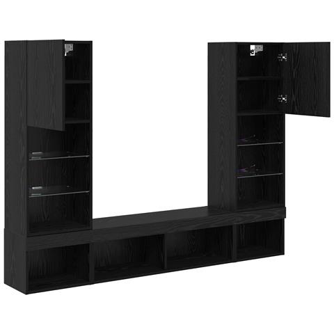 Unità a muro per TV con LED 5 pcs Rovere Nero Legno multistrato - Foto 9