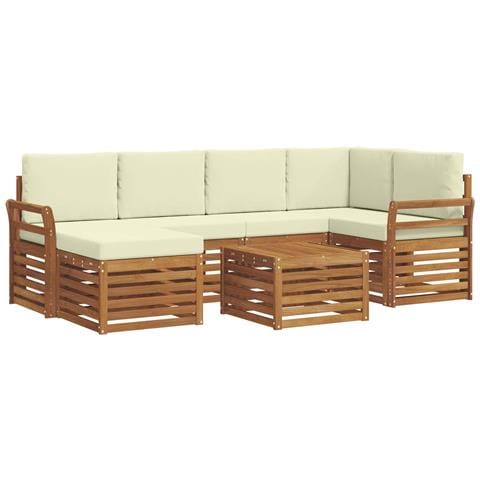 Set divani 7 pcs Naturale e Crema Legno di Acacia Massello - Foto 1