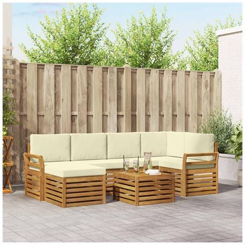 Set divani 7 pcs Naturale e Crema Legno di Acacia Massello - Foto 2