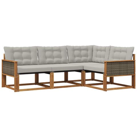 Set di divani da esterno 4 pcs Naturale e Grigio Chiaro - Foto 1