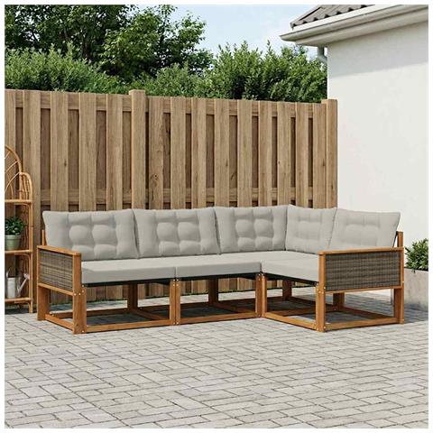 Set di divani da esterno 4 pcs Naturale e Grigio Chiaro - Foto 2