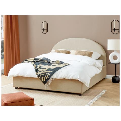 Letto Matrimoniale Contenitore Tessuto Beige 160 X 200 Cm Vaucluse - Foto 1