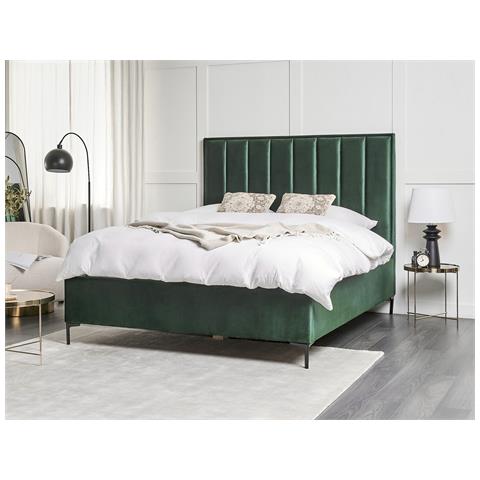 Letto Matrimoniale Con Contenitore Velluto Verde Scuro 160 X 200 Cm Sezanne - Foto 1