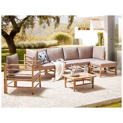 Set Da Giardino Con Tavolo 6 Posti Cerreto Lato Sinistro Legno Di Bambù Tortora - Foto 1