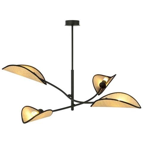 Lampada A Soffitto Lotus - Nero, Marrone - Acciaio Verniciato A Polvere, Tessuto - 102x51x102 Cm - Foto 1