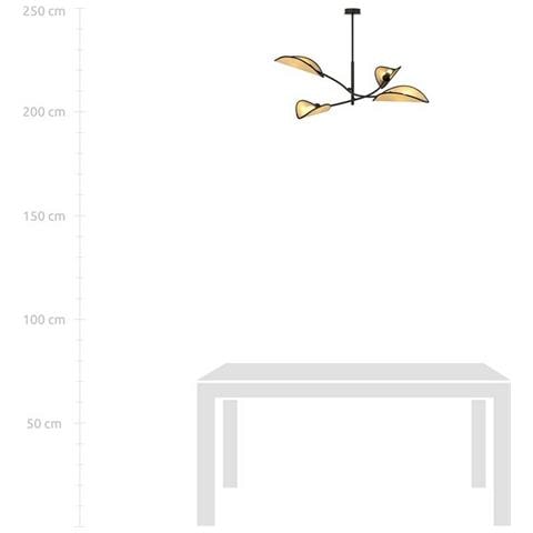 Lampada A Soffitto Lotus - Nero, Marrone - Acciaio Verniciato A Polvere, Tessuto - 102x51x102 Cm - Foto 2