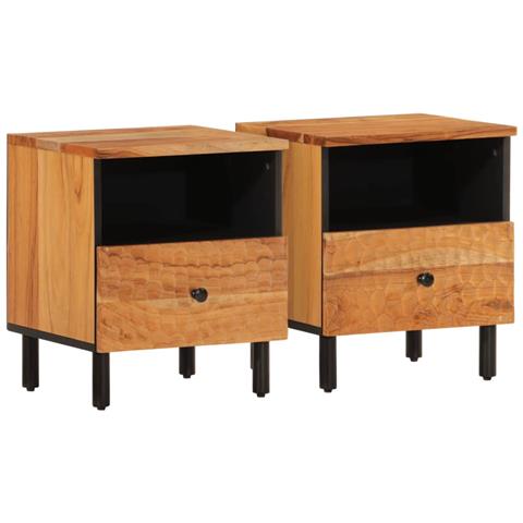 Comodini 2pz 40x33x46 Cm In Legno Massello Di Acacia - Foto 2
