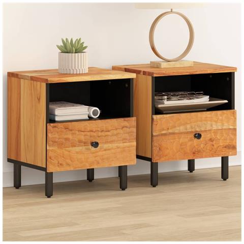 Comodini 2pz 40x33x46 Cm In Legno Massello Di Acacia - Foto 1