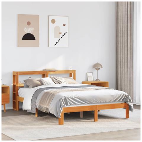 Letto Senza Materasso Marrone Cera 135x190 Cm In Legno Di Pino - Foto 1