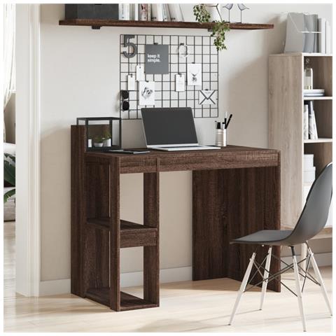 Scrivania Rovere Marrone 103,5x56,5x94 Cm In Legno Multistrato - Foto 3