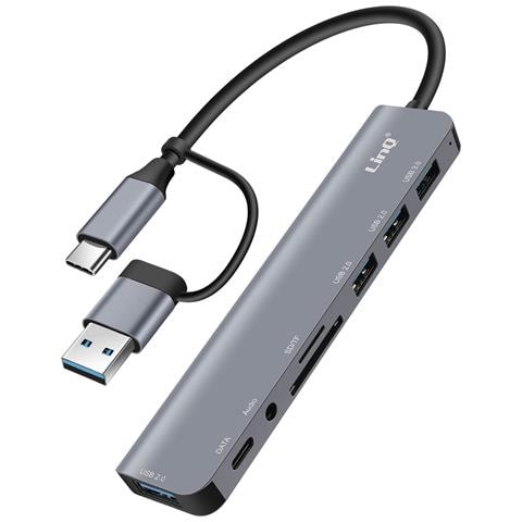 Hub Usb Supporta Otg 5 Gbps Lettore Schede Sd /tf E Jack Audio 3,5 Mm, Grigio - Foto 1