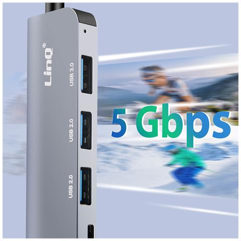 Hub Usb Supporta Otg 5 Gbps Lettore Schede Sd /tf E Jack Audio 3,5 Mm, Grigio - Foto 2