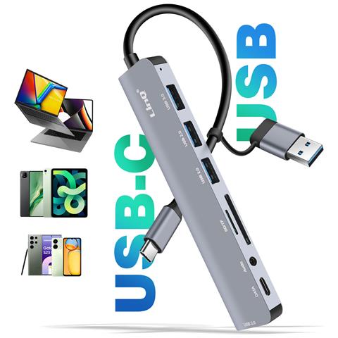 Hub Usb Supporta Otg 5 Gbps Lettore Schede Sd /tf E Jack Audio 3,5 Mm, Grigio - Foto 5