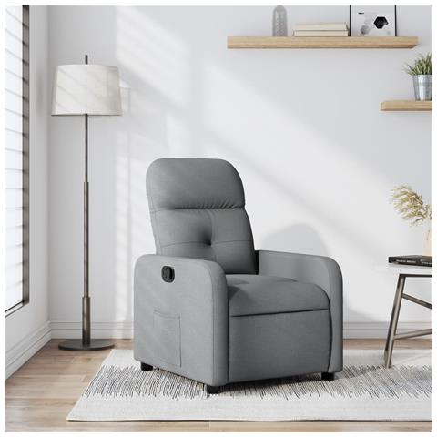 Poltrona Reclinabile In Tessuto Grigio Chiaro - Foto 8