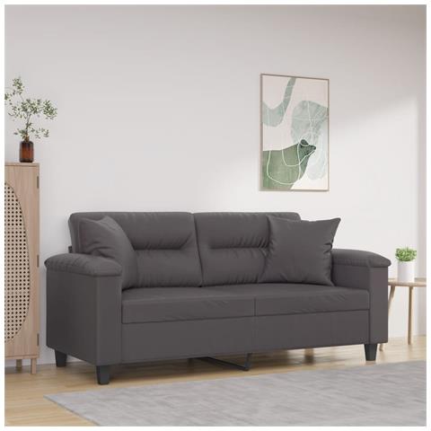 Divano a 2 Posti con Cuscini Grigio 140 cm in Similpelle - Foto 2