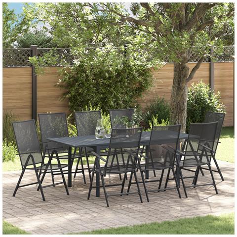 Set di mobili da corridoio  9 pezzi in acciaio antracite, Tavolo da giardino allungabile  antracite (140-210)x90x73 cm in acciaio - Foto 2