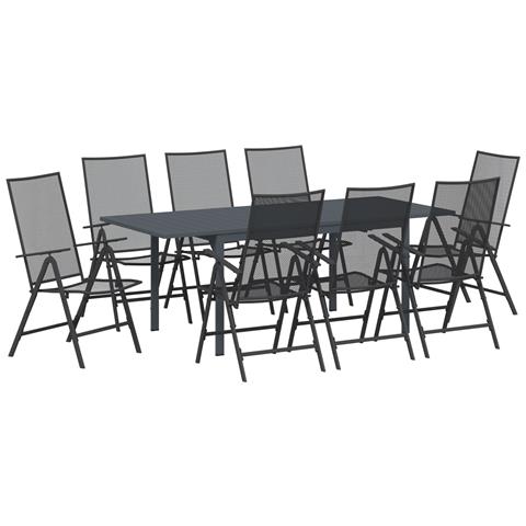 Set di mobili da corridoio  9 pezzi in acciaio antracite, Tavolo da giardino allungabile  antracite (140-210)x90x73 cm in acciaio - Foto 1