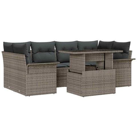 Set divani giardino a 7 pezzi con cuscini in rattan grigio - Foto 1