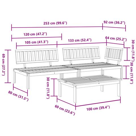 Set Divano Pallet da Giardino 3 pz in Legno Massello di Acacia - Foto 8