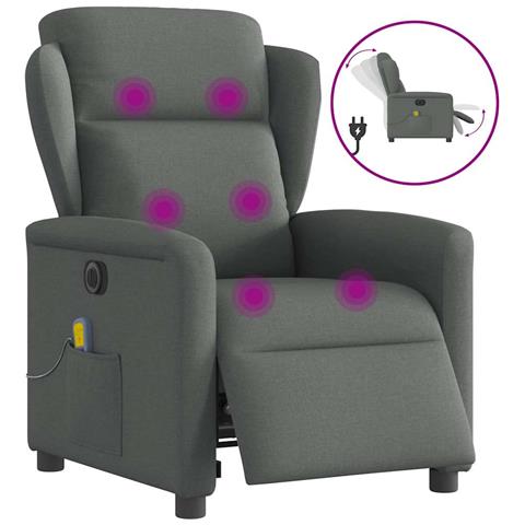 Poltrona Reclinabile Massaggio Elettrica Grigio Scuro Tessuto - Foto 1