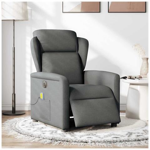 Poltrona Reclinabile Massaggio Elettrica Grigio Scuro Tessuto - Foto 2