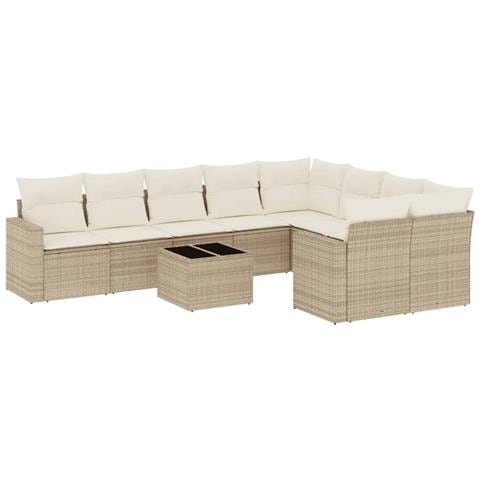 Set Divano da Giardino 10 pz con Cuscini Beige in Polyrattan - Foto 1
