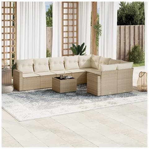 Set Divano da Giardino 10 pz con Cuscini Beige in Polyrattan - Foto 2